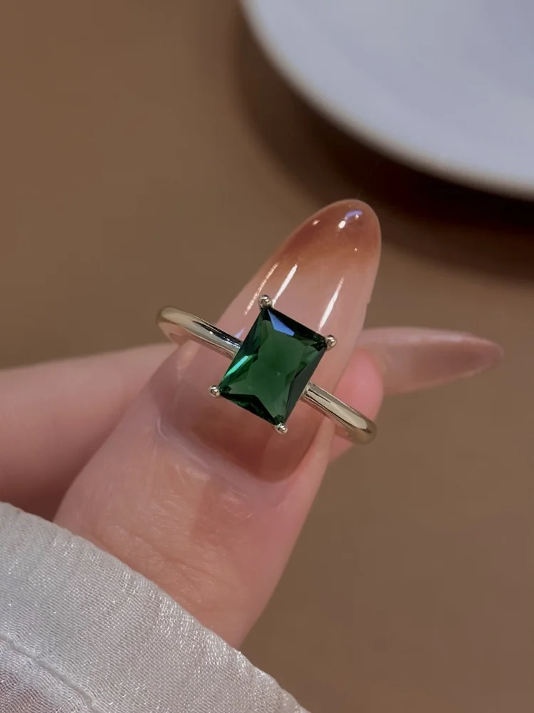 925 فضة الزركون حساسة أنيقة مستطيلة خاتم الزمرد للنساء الذكرى حفلة عالية الجودة غرامة مجوهرات #4
