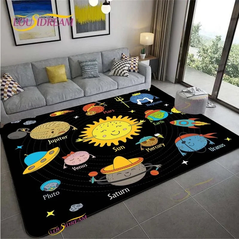 Cartoon Space Universe Planet Carpet for Living Room Bedroom Sofa Area Rug Kitchen Door Un-slip Floor Mat Alfombra Birthday gift