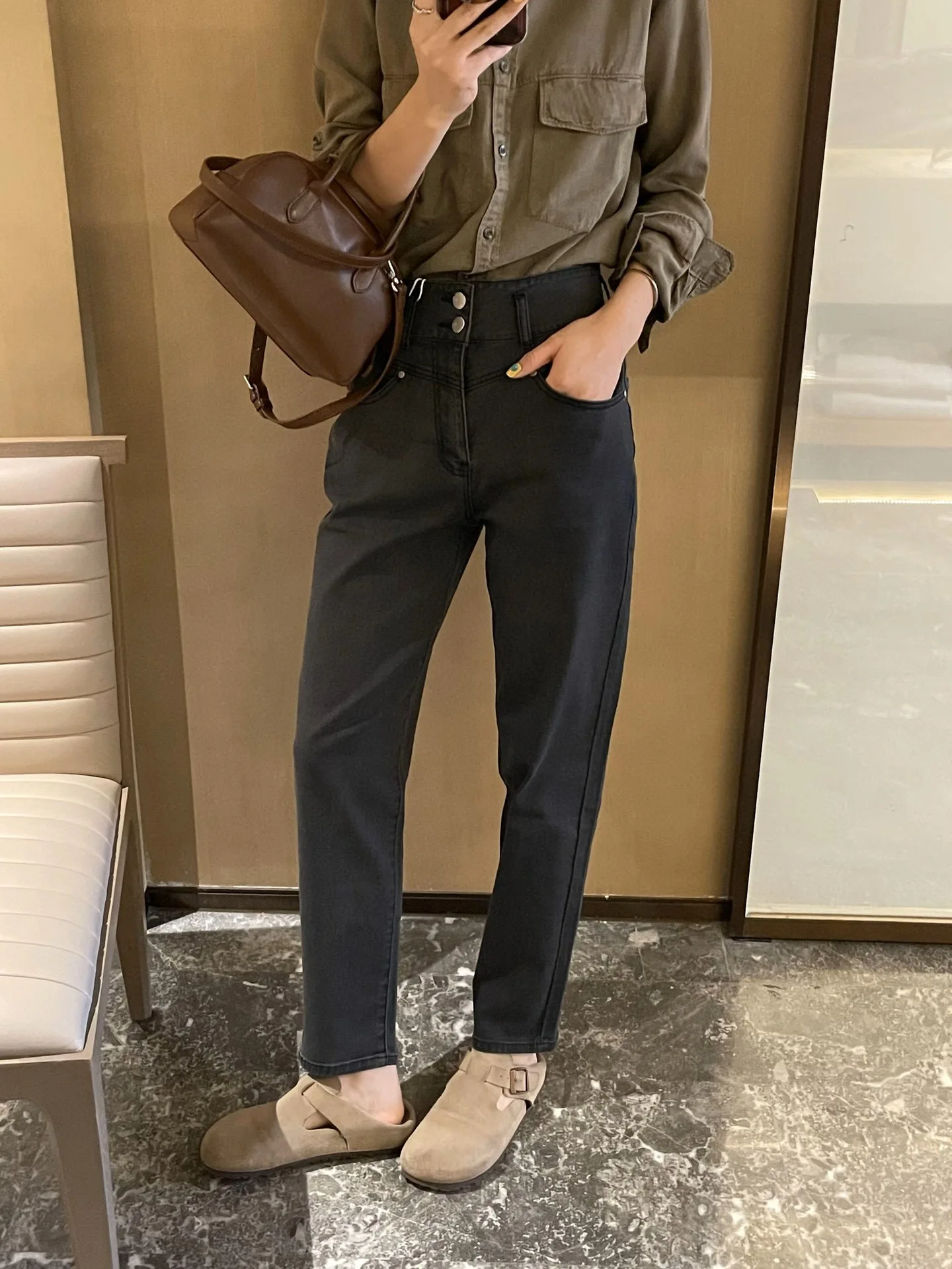 

Fall 2025 New Style High Waist Cotton Denim Pants Casual Slimming Commute Friendly Versatile Vegetable Leaf Harlan Cigarette ...