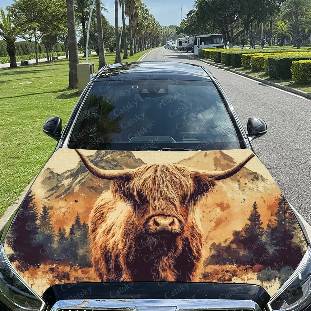 

Highland Cow Shadow Car Vinyl Wrap, PVC Material Waterproof Car Hood Sticker, Self-Adhesive Scratch-Resistant Stickers for Engin