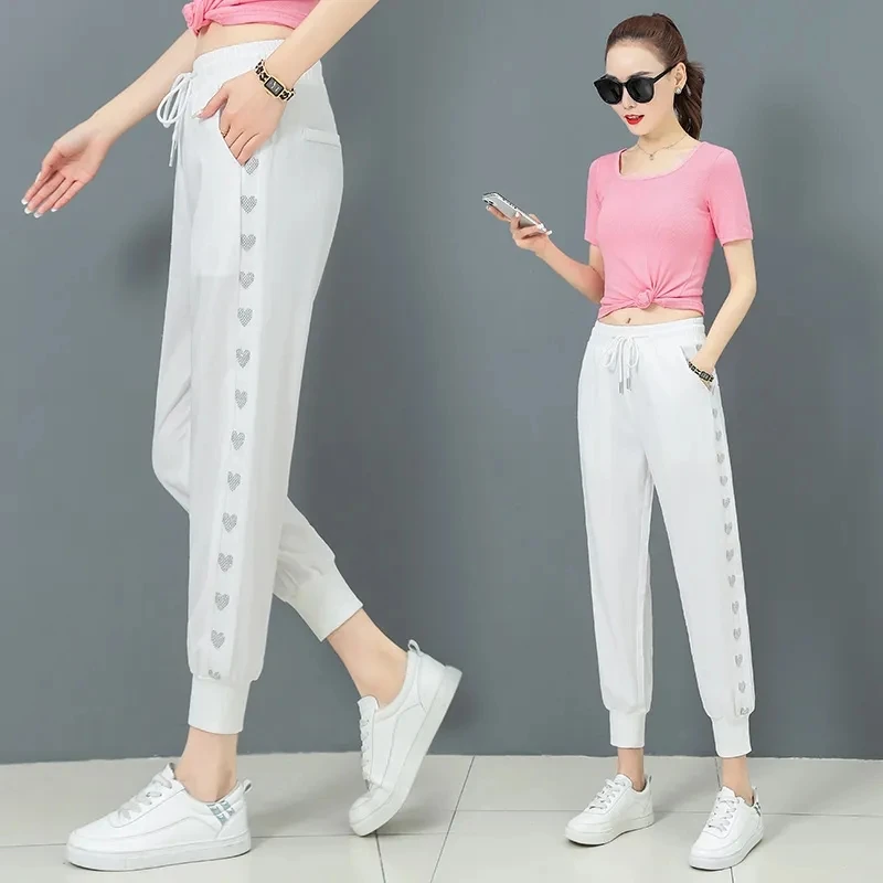 

Ice Silk Sweatpants Women Summer Thin Ankle-Length Pants New Female Loose Beam Foot Pants Ladies Harlan Anti Mosquito Trousers