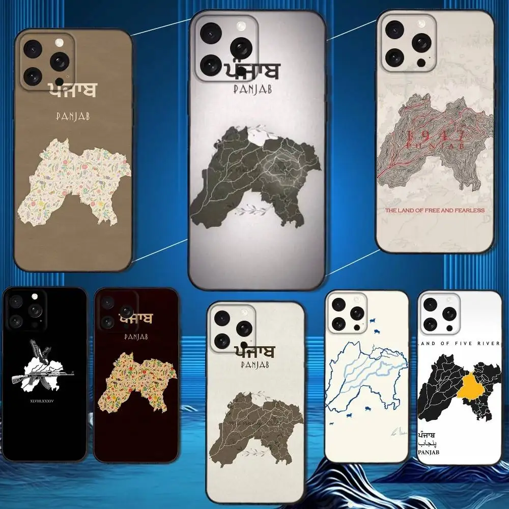 

Punjab Map Jasa Singh Phone Case For iPhone 16,15,14,13,12,11 Plus,Pro Max,XS,X,XR,SE,Mini,8,7,Soft Silicone Black Cover