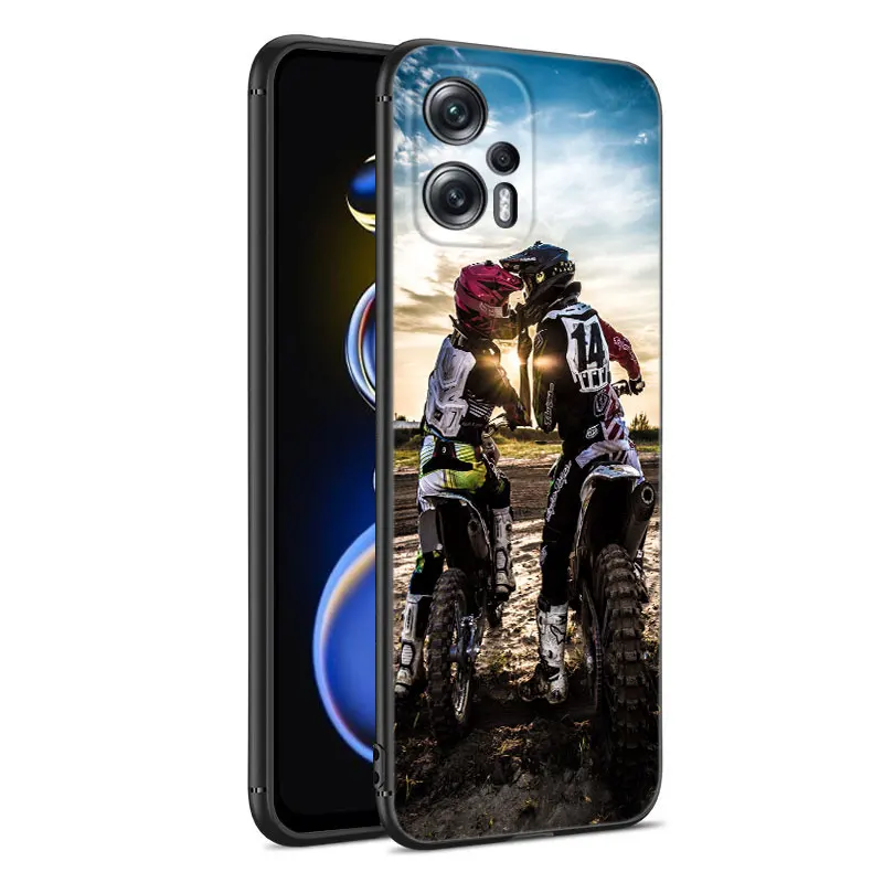 Moto Cross Motorcycle Sports Black Silicone Phone Case For Xiaomi POCO X3 X4 NFC F5 M3 M4 M6 X5 X6 Pro F3 F4 GT 5G C55 C65 M5