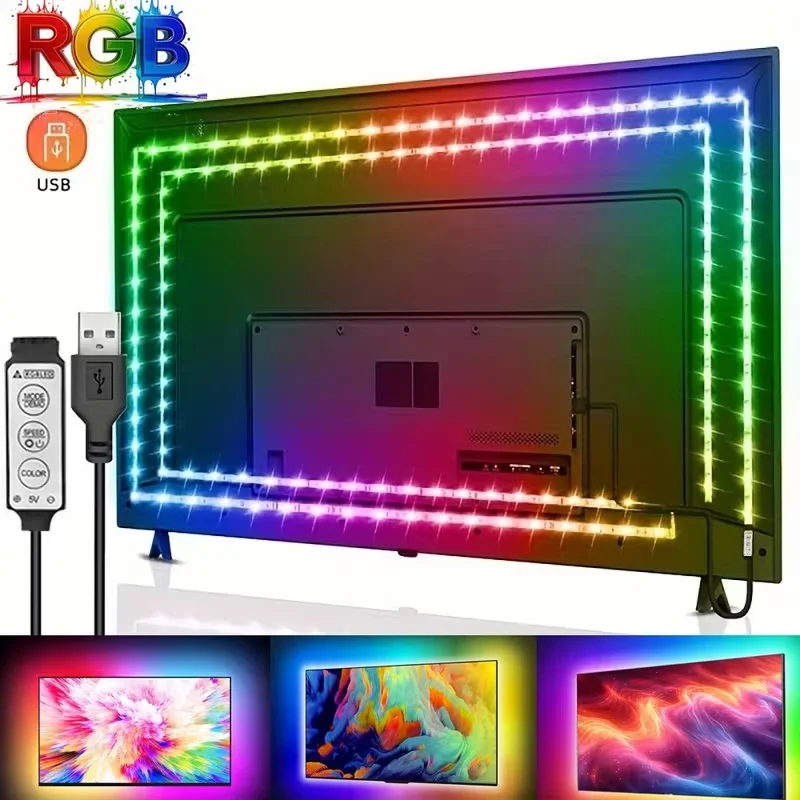 USB RGB LED Strip Lights Multicolor with Sync And Dynamic Effects Mini Button Controller for TV Projector Laptop 5050 RGB