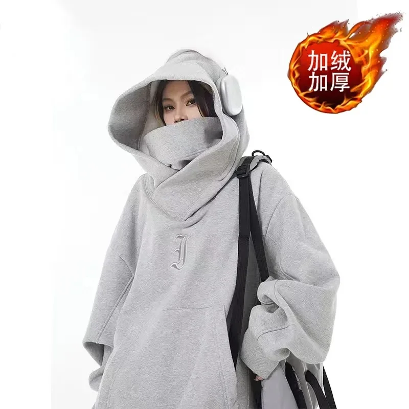 Oversize Hooded Shirt Hoodies Women Heavyweight Women Sweatshirts High Collar Pullovers Thick Hoodies Women Korean Winter Hoodie