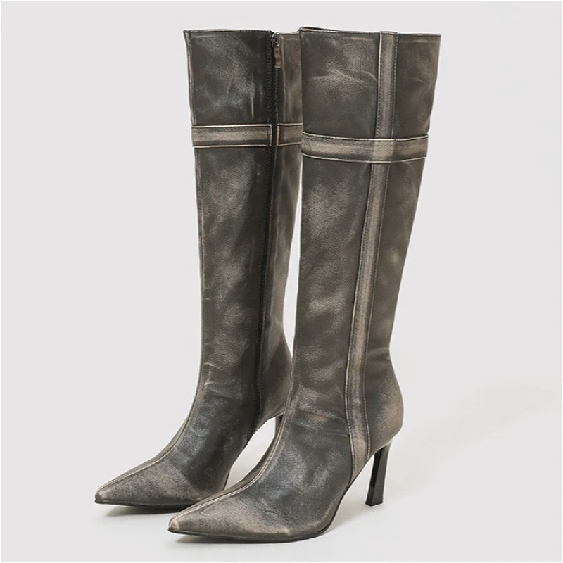 

Sexy Designer Women High Boots Pointed Toe Retro Winter Long Boots Female Zip Street Style Fashion Knight Boots Bottes Femmes