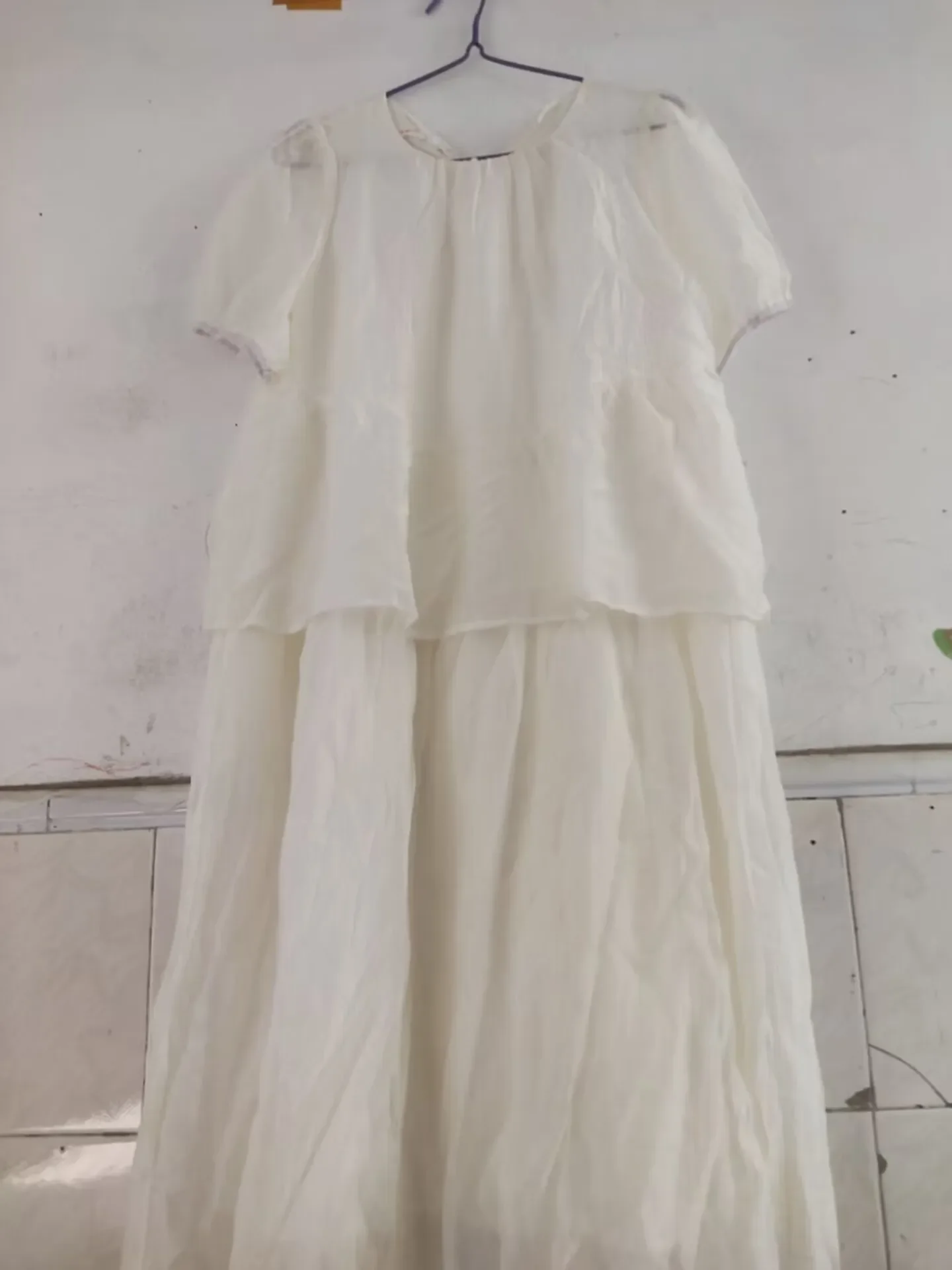 Vestido de maternidad holgado para mujer embarazada, prenda de dos piezas, manga abombada, cuello redondo, volantes, retazos, estilo coreano, a la moda, Verano