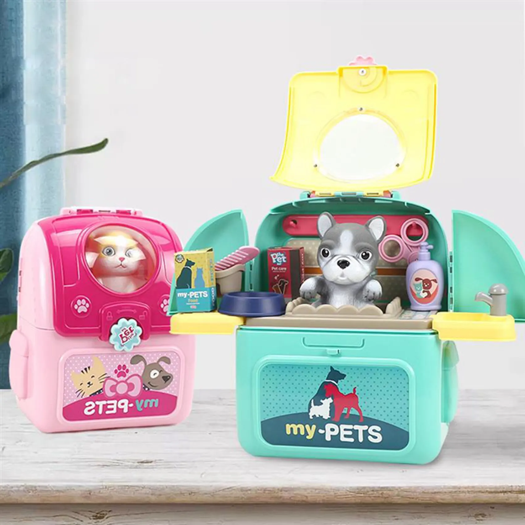 Animals Cartoon Pet Toys Realistic Pet Vet Backpack Pretend Play Toy Veterinarian Kit Cat Dog Care Play Set - Kitten