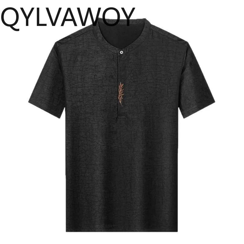 

QYLVAWOY 100% Real Mulberry Silk Men's Shirts Embroidery Shirt Tops Short Sleeve Chinese Shirts for Man Summer Menswear Clothing