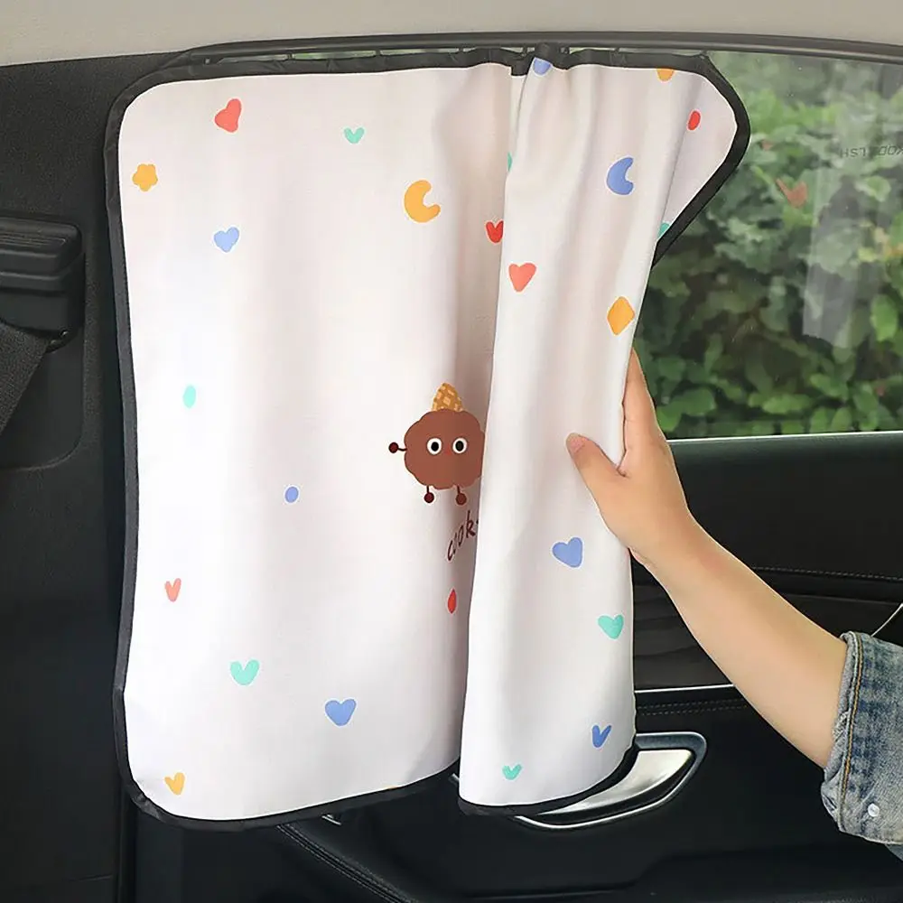 Embedded Rail Car Curtains Love Bear Printed Privacy Divider Car Sunshades Heat Insulation Car Insulated Sunscreens