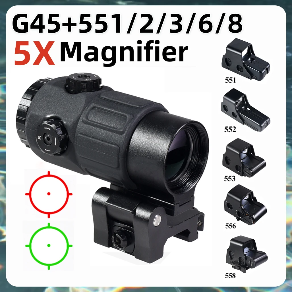 G45/G43/G33 Magnifier Optical Folding Side Flip for 551 552 553 556 558 Holographic Hunting Sight Scope Fit 20mm Rail Mount