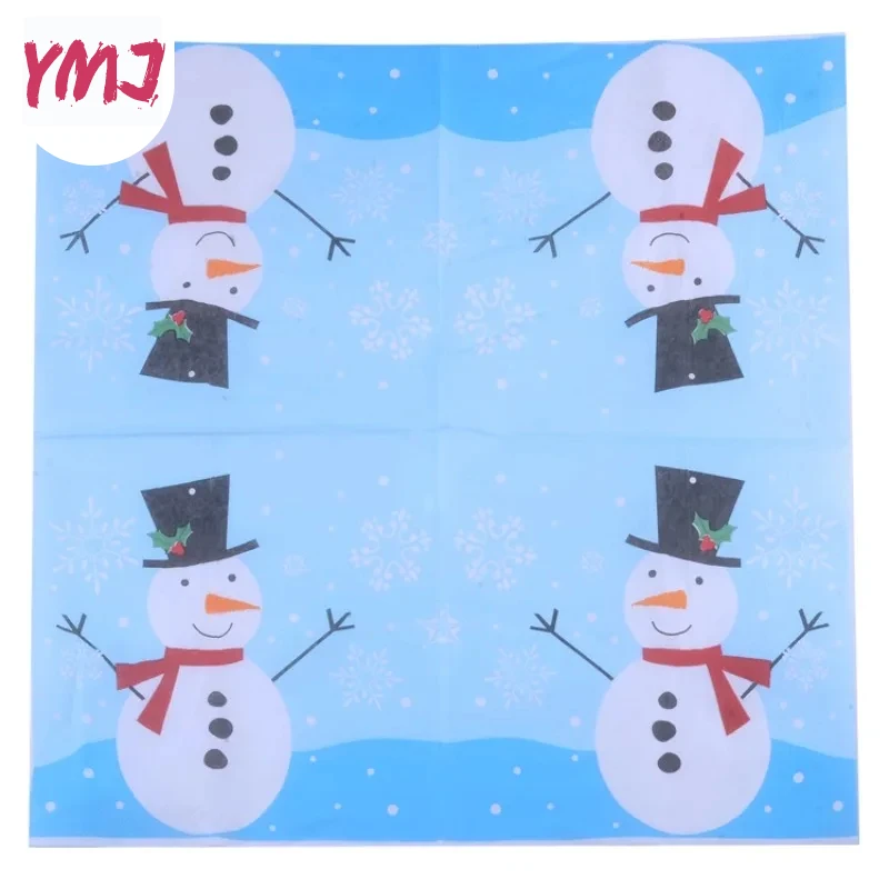 40/60/80/100pcs Rapid Logistics Christmas Snowman Print Napkins Snowflake Blue Face Napkins Holiday Banquet Placemat 33*33cm