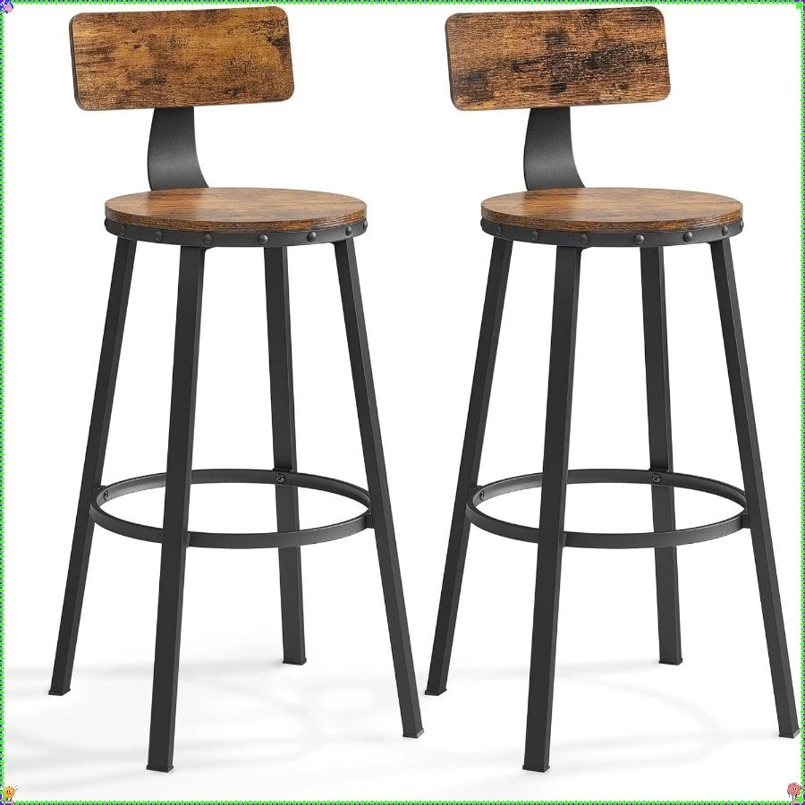 Juego de taburetes de bar de 2 piezas, taburete de bar de mostrador de 28,9 pulgadas con respaldo, estructura de acero, estilo industrial, fácil de montar