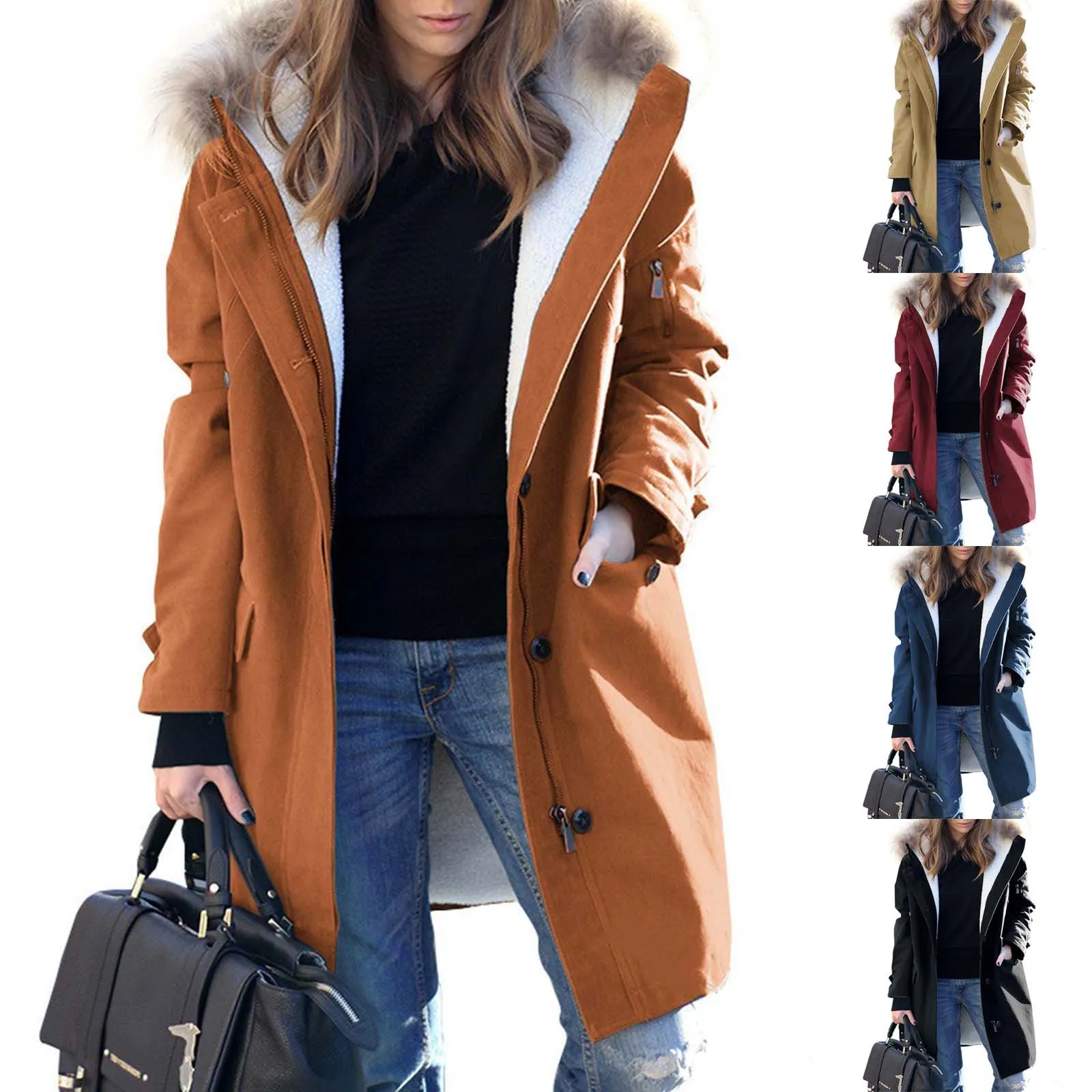 

2023 Autumn And Winter European And American Women's Hooded Collar Coat