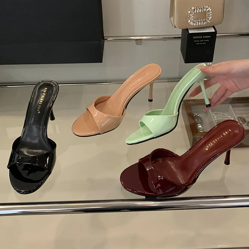 Luxury Female Slides Footwear Ladies High Heels Pumps Shoes New Fashion Round Toe Slip On Women Stiletto Heels Shoes