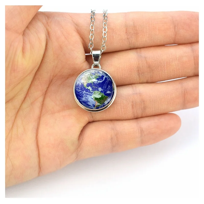 Planet Galaxy Necklace Glass Snap Button Pendant Jewelry Solar System Moon Earth Necklace Fashion Men Women Valentine\'s Day Gift