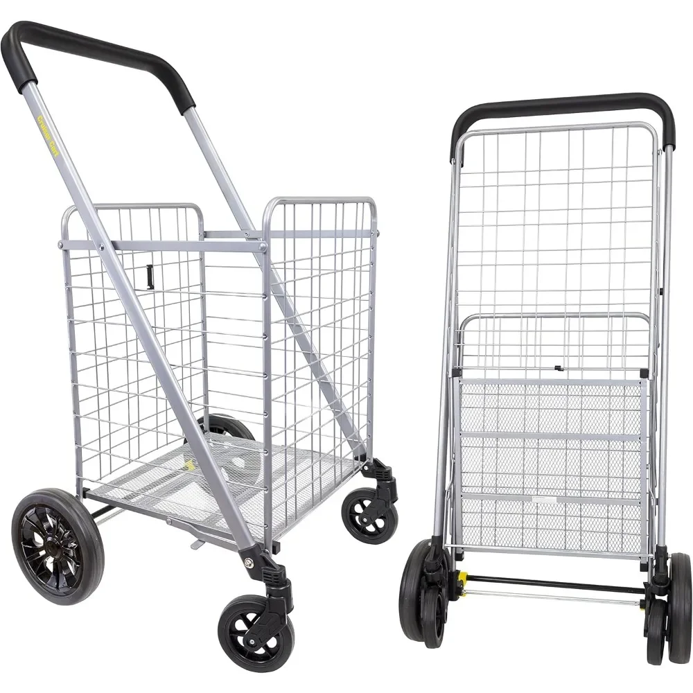 

%a Cruiser Cart Deluxe 2 Shopping Grocery Rolling Folding Laundry Basket on Wheels Foldable Utility Trolley Compact