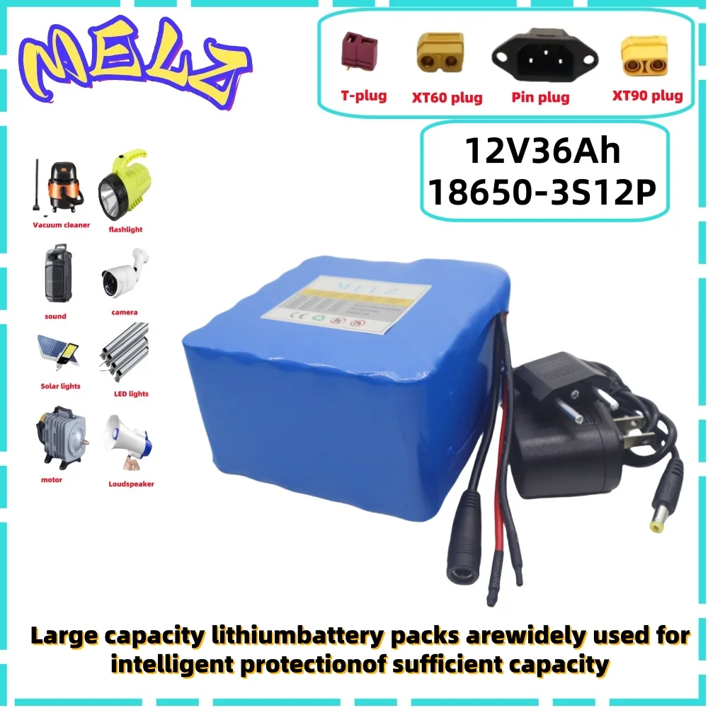 

12V36Ah rechargeable lithium-ion battery, LED lights, backup camera, sound system 3S12P12V36000mah mobile power supply+charger