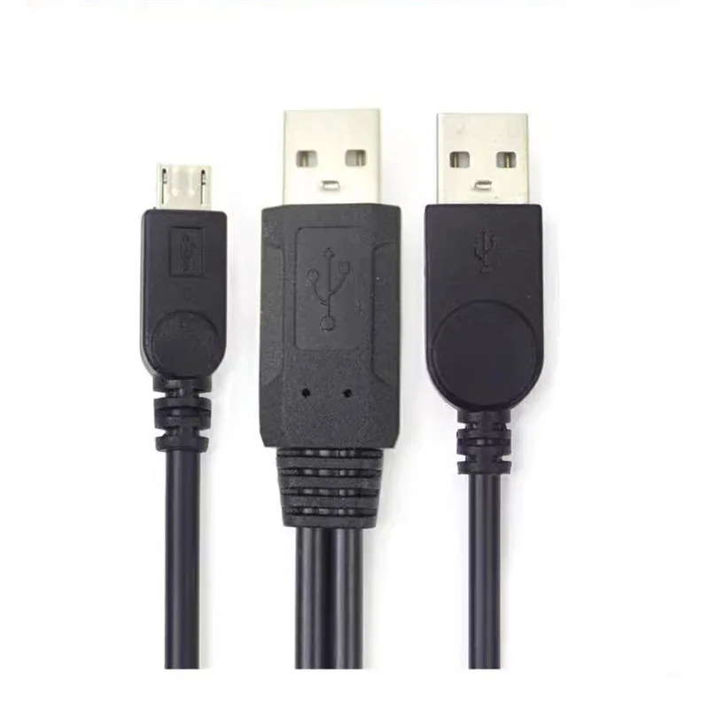 

USB 2.0 Micro Male Mobile Hard Drive Data Charging Cable With Auxiliary Dual Power Supply Port, Computer Connection Cable