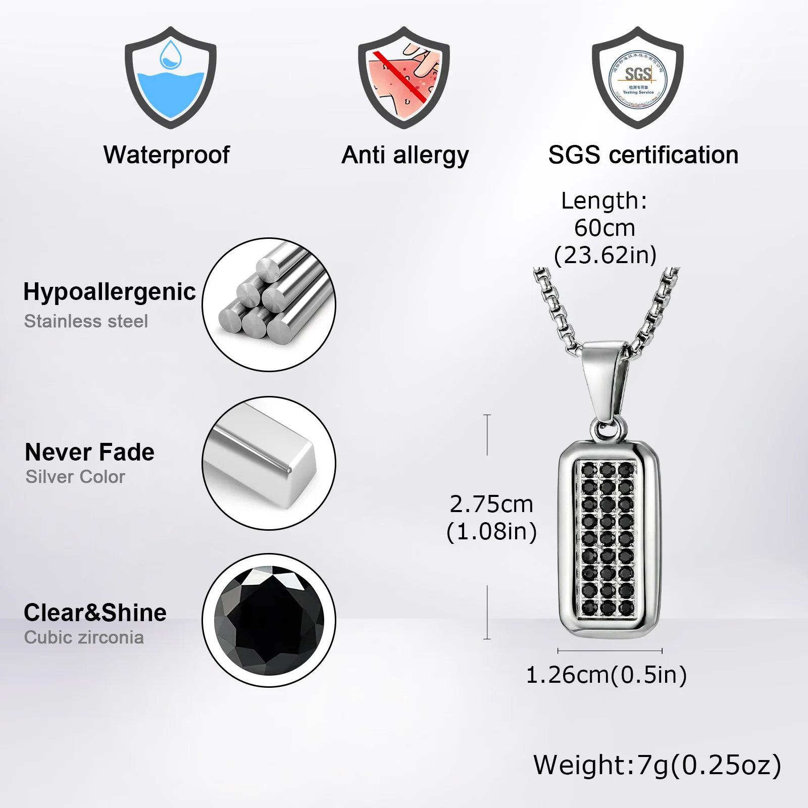 Personalization Dog Tag Necklace for Men Gift, Inlaid With Zircon Stainless Steel Free Engraving Pendant Necklace to Dad Husband view 6