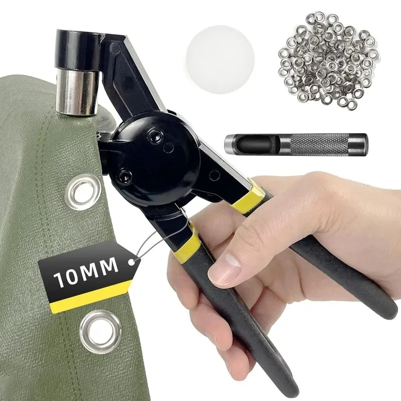 6mm/10mm Handheld Grommet Press Pliers Punch Kit Garment Eyelets Machine with Silver Grommets for Fabric Leather Shoes