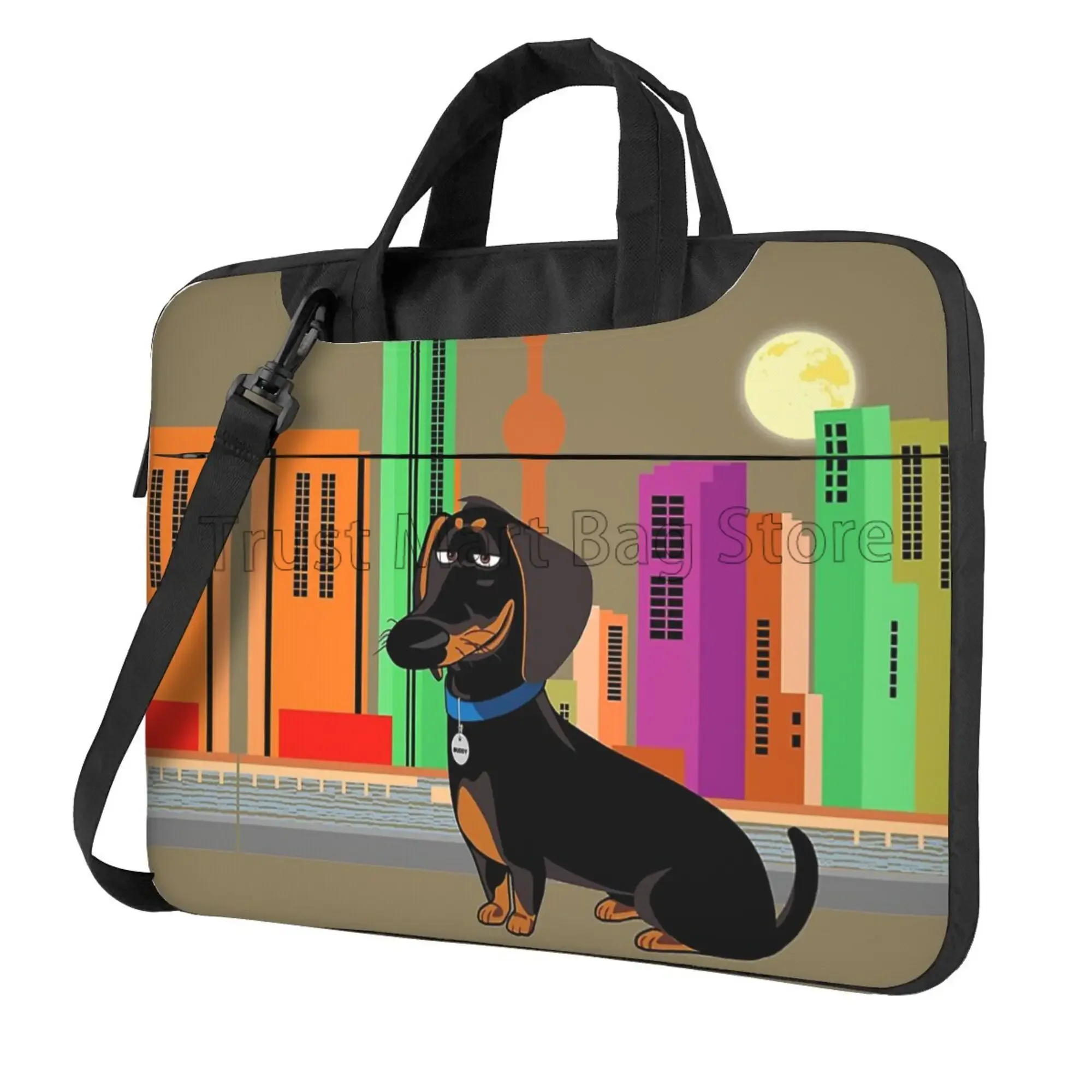 Cute Dachshund Print Laptop Carrying Bag Case Notebook Ultrabook Bag Tablet Cover with Shoulder Strap Handle 13 14 15.6 Inch