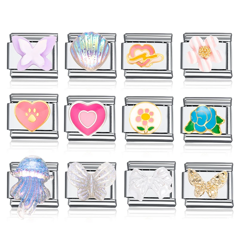 Fashion Love Butterfly Italian Chain Bracelet Colorful Heart Stainless Steel Bead Bangle 9mm Beads Charms Making DIY Jewelry image 4