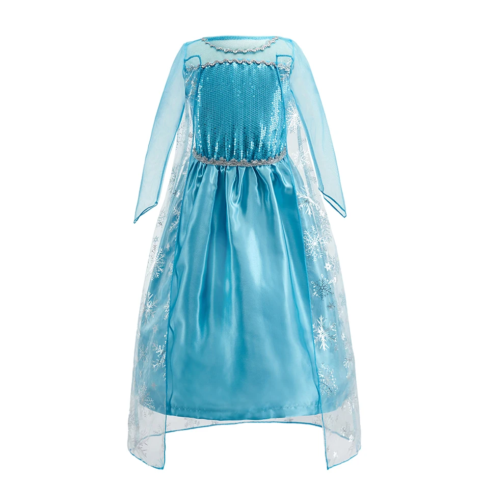 Kids Elsa Cosplay Dress Little Girls Ice Snow Queen Vestidos Children Princess Party Snowflake Dress Up Birthday Flower Clothing