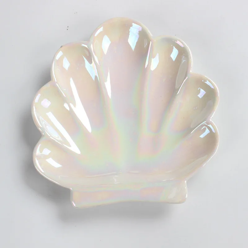 Iridescent Nordic Simple  Vintage Ceramic Candle Soap Bath salt Shell shape Jewelry Tray Decoration  Tray Plating