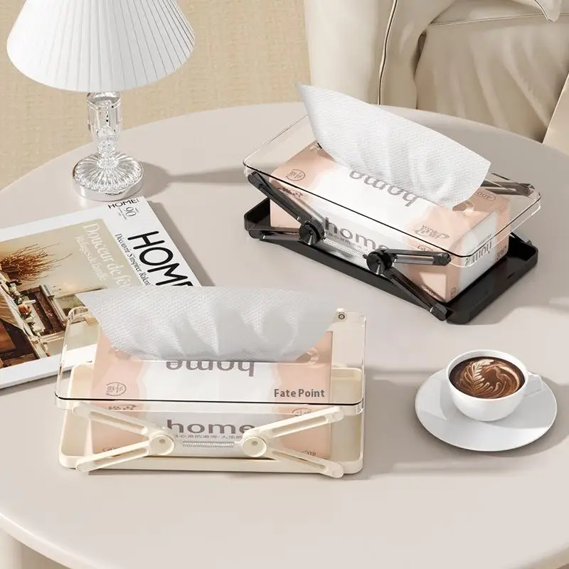 Desktop Tissue BoxTissue Storage Box For Home UseSpring-Loaded Extendable Tissue Storage Box For Living Room Coffee Table High