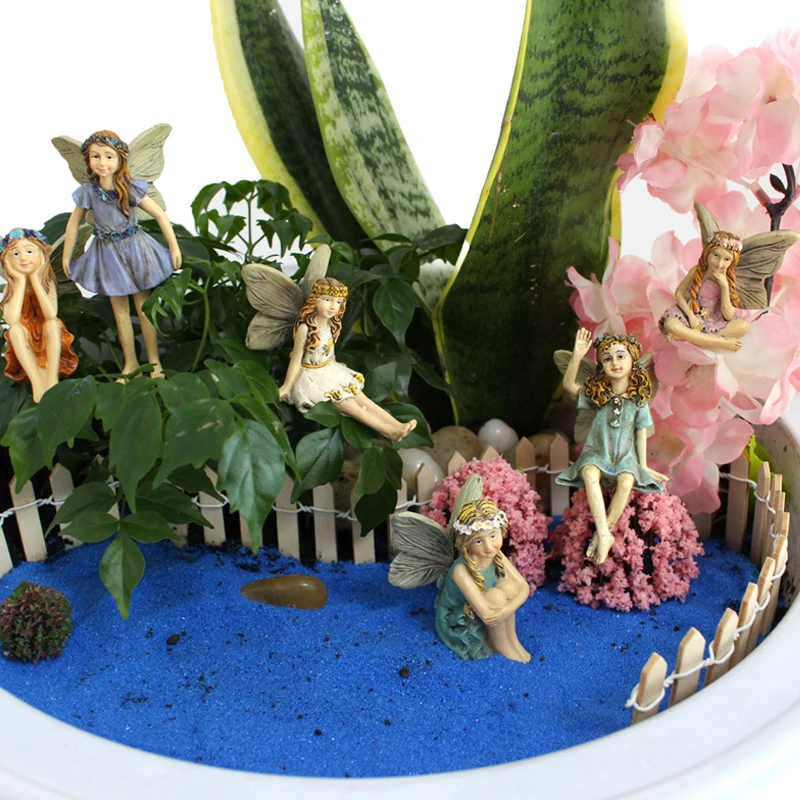 Fairy stake set:6PCS,Garden Fairy Sculpture Decoration Miniature Fairies Figurines for Pot Plants and Mini Garden outdoor Lawn D