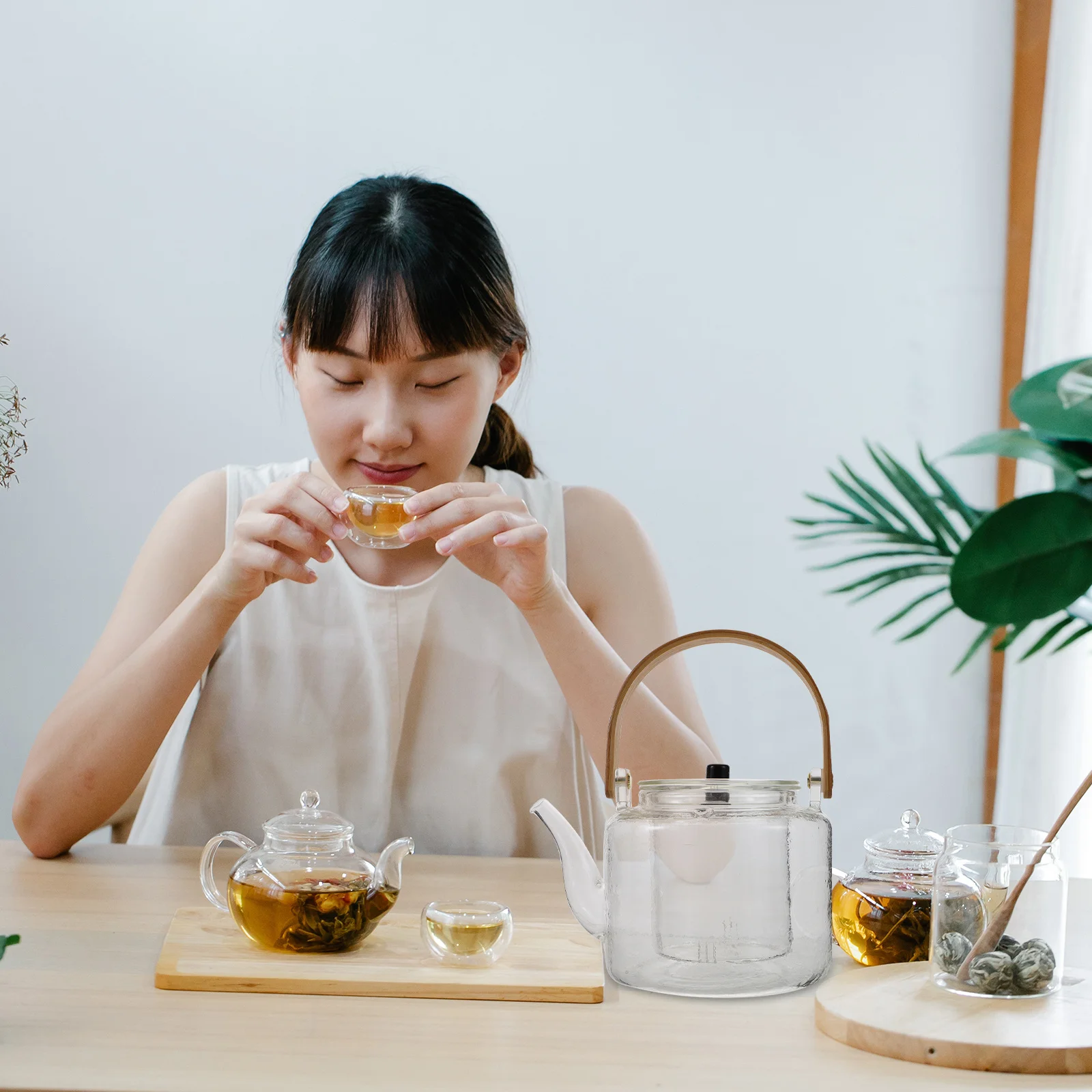 

1 комплект, стеклянный чайник с ручкой против ожогов, портативный нагревательный чайник для домашнего использования для кофе, листовой чай