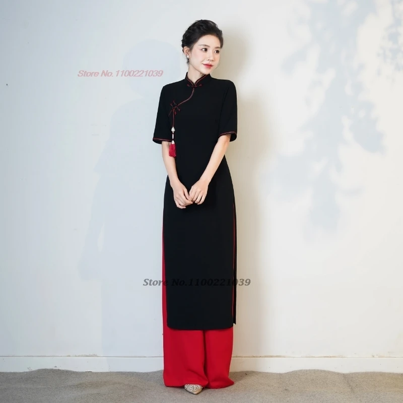 2026 vietnam aodai dress improved cheongsam traditional oriental ao dai dress+pants set vintage qipao dress party banquet dress