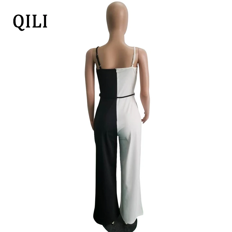 QILI-Women\'s Wide Leg Jumpsuits, Spaghetti Strap, Double Color Jumpsuit, Romper, Casual Overalls, S-XXL