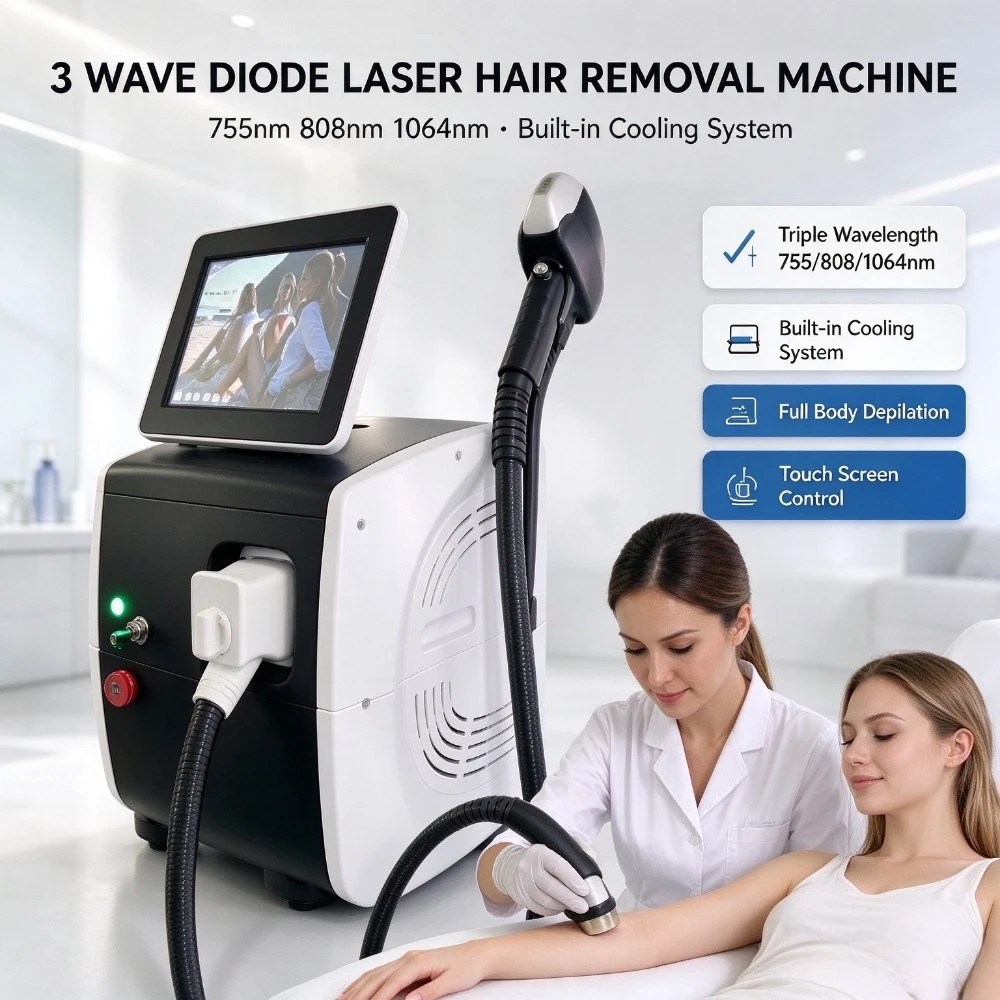 Portable 808 Diode Laser Hair Removal Machine 755 808 1064 Triple Wavelength Depilation Beauty Device
