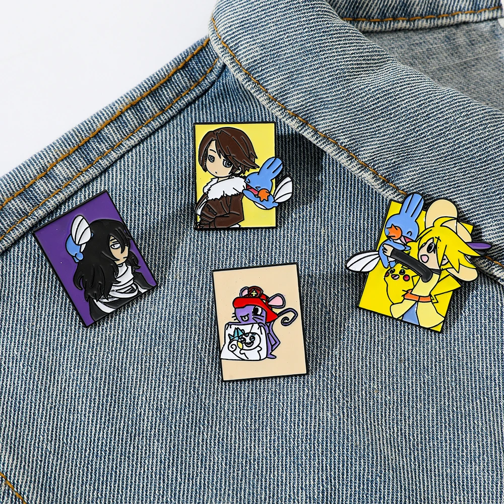 The Cartoon Anime Pokémon Broche para Meninos, Pikachu Esmalte Pin, Mochila Roupas, Acessórios para Emblema de Metal, Gi, 4 Pcs