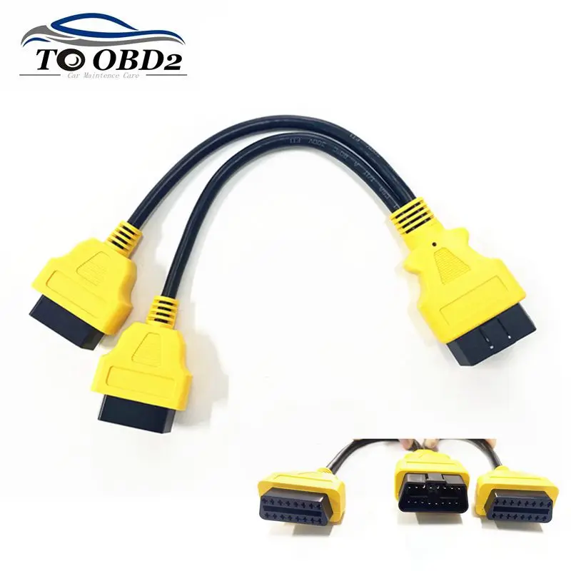 30CM 16Pin OBD2 Connector Cable 1 Male to 2 Female Y Cable OBDII Splitter Extension Line 1-2 Car Diagnostic