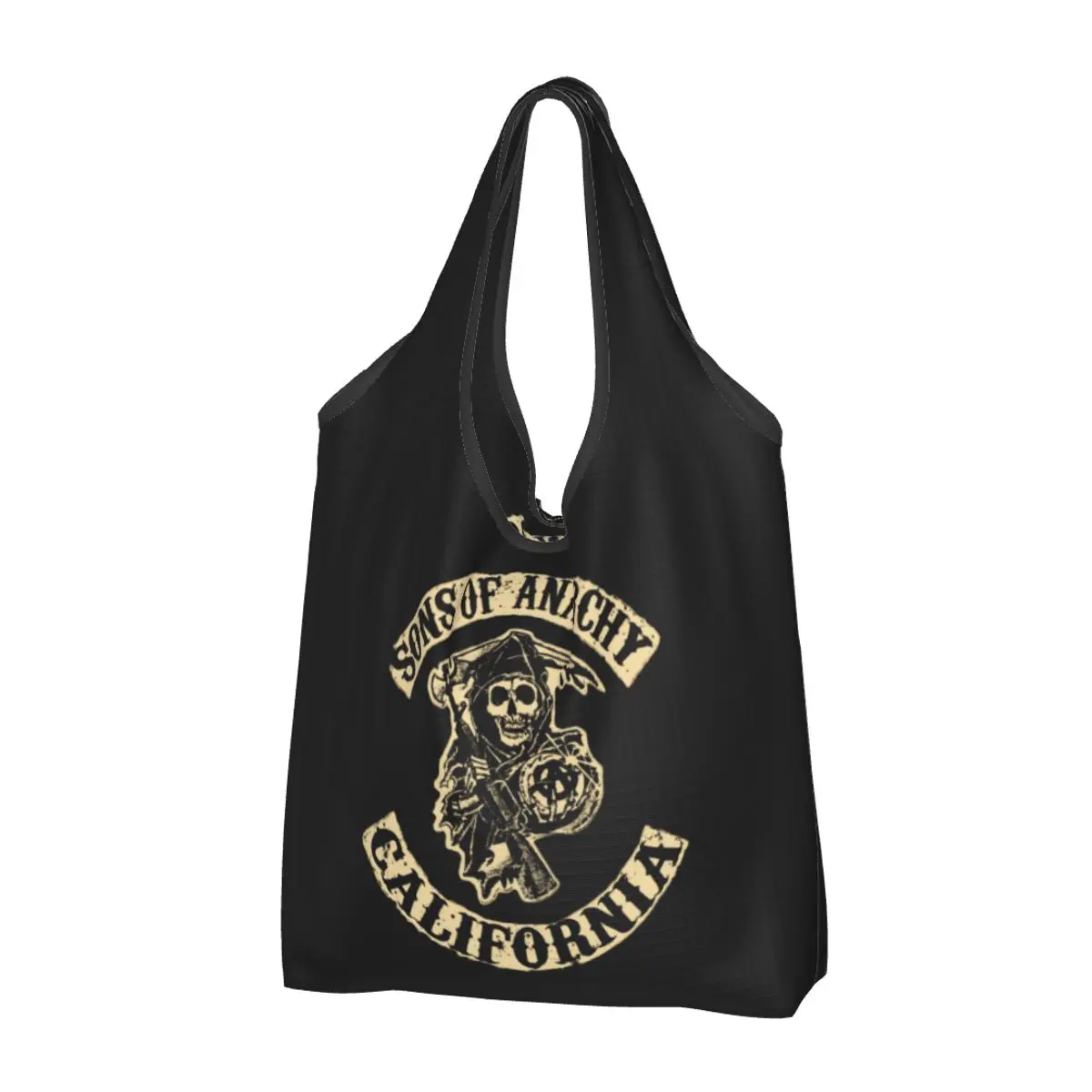 Custom Sons Of Anarchy Shopping Bag Women Portable Large Capacity Grocery The Death Reaper Tote Shopper Bags