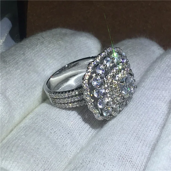S925 sterling silver ring, hot-selling new exaggerated diamond powder crystal princess ring, party party engagement jewelry