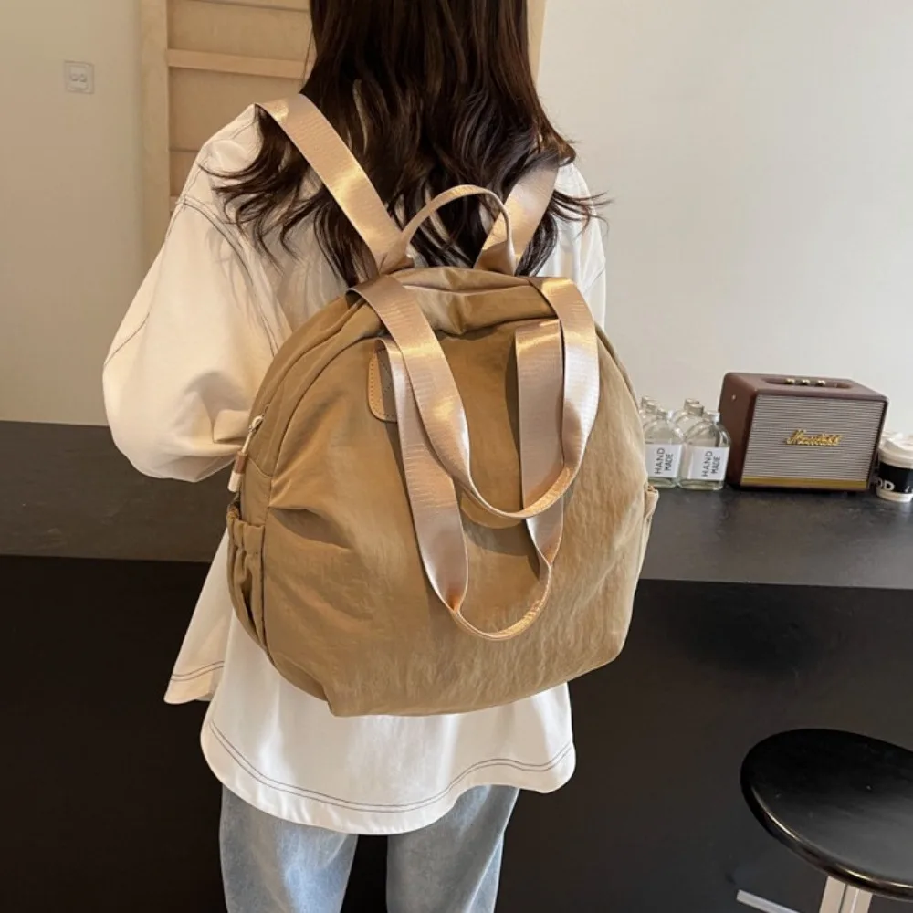 Large Capacity Nylon Zipper Backpack Multi-purpose Korean Style Students School Bag Cute Sewing Thread Casual Shoulder Bags