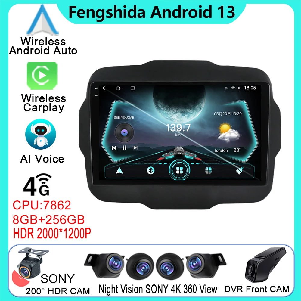 

Android 13 Multimedia Car Player For Jeep Renegade 2016 2017 2018 2019 2020 Auto Radio Navigation GPS Stereo Dash Cam 5G DVD BT