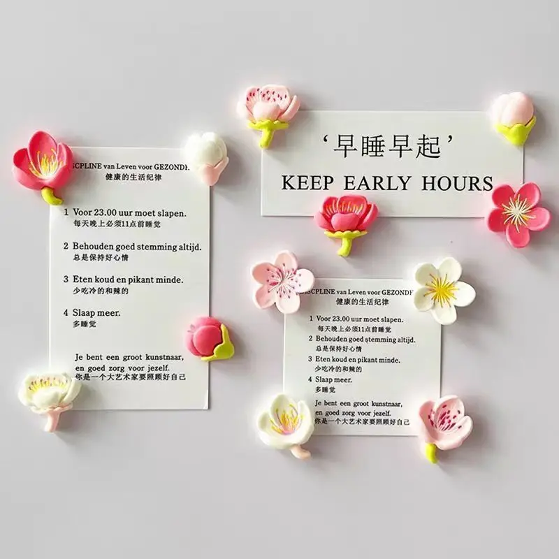 12 قطعة مغناطيس الثلاجة الوردي زهرة الراتنج الزخرفية مغناطيس الثلاجة الإبداعية السبورة الكرتون المغناطيسي ملصق ديكور المنزل