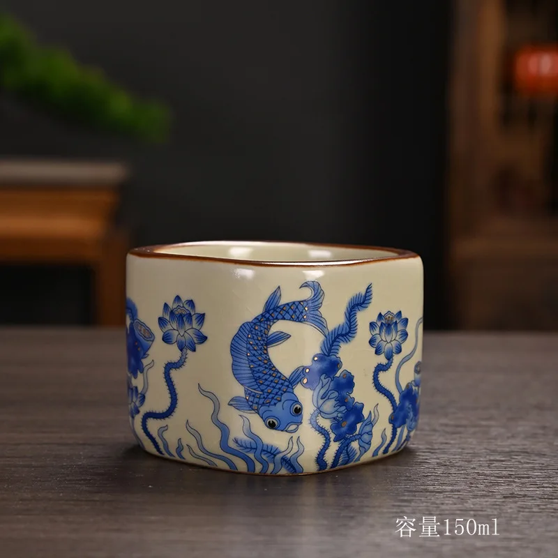 Handmade Ru Kiln Crackle Glaze Blue Magpie Master Tea Cup Tasting Cup Personal Kung Fu Tea Set Home Office Gift Box
