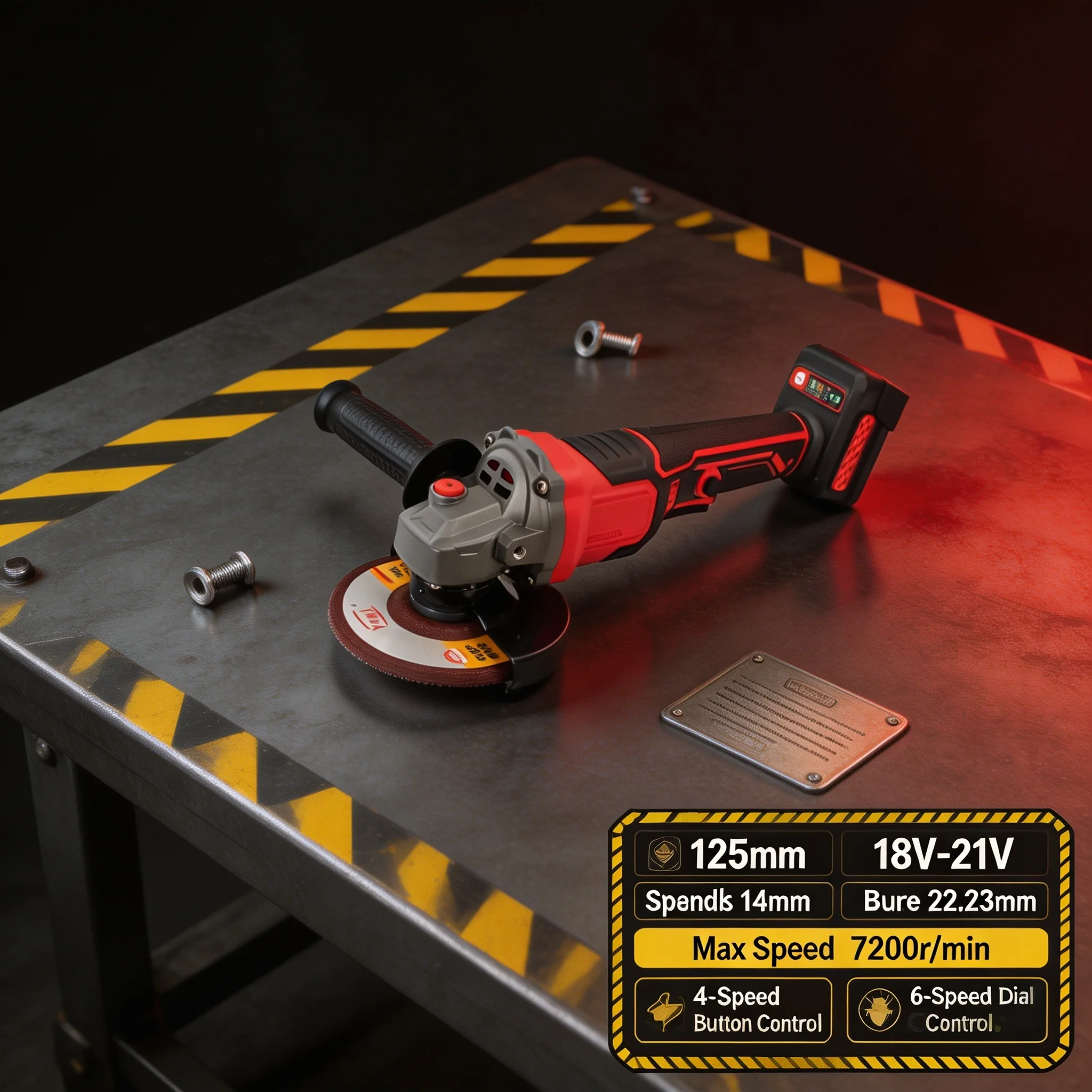 Cordless Angle Grinder For Milwaukee 18V Battery 125mm 7200RPM 4/6 Speed Control M14 Spindle 22.23mm Bore For Cutting Grinding