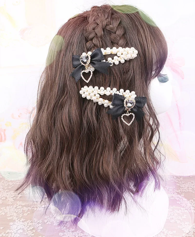 Hair Accessories for Girl Japanese Style Sweet and Cute Women\'s Headwear Pearl Bow Rhinestone Hairclips Side Clip