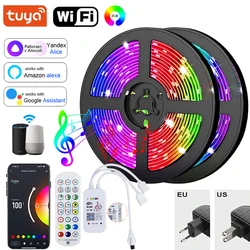 TUYA WIFI RGB LED Strip Lights For Room Decoration Alexa RGB LED Tape Lights Smart Music Sync Dimmable RGB Christmas Lights 5050