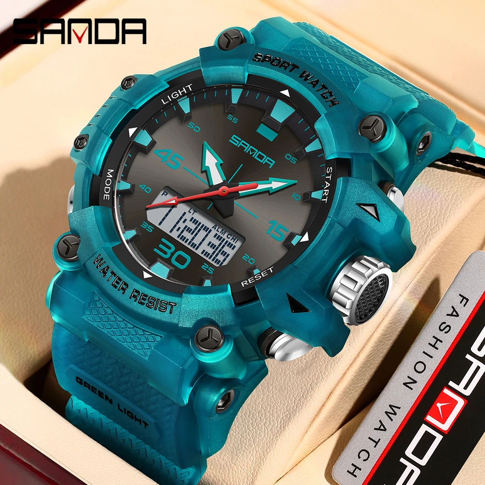 SANDA جديد 6291 ساعة إلكترونية رياضية للطلاب متعددة الوظائف مقاومة للماء توقيت ساعة إلكترونية للطلاب