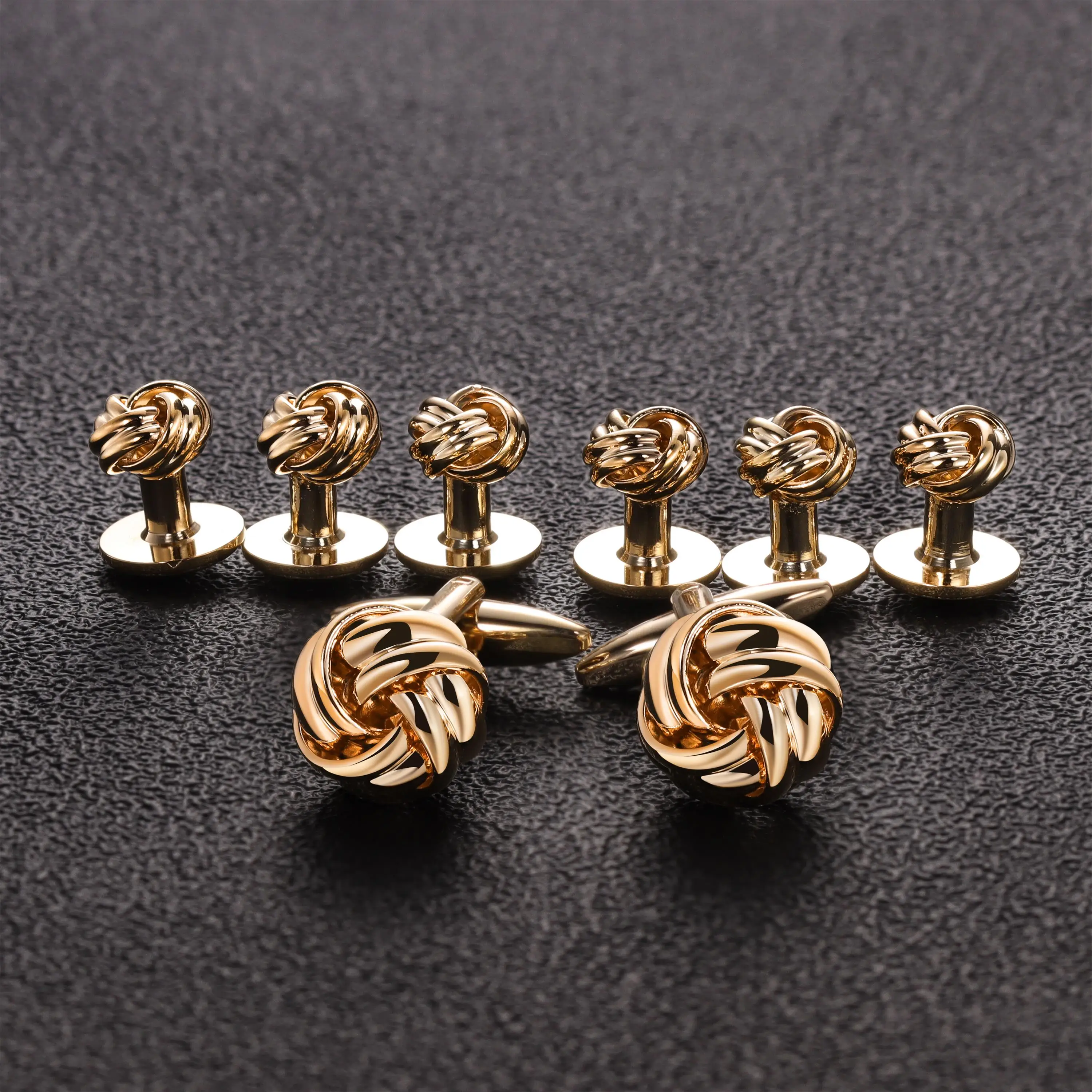 HAWSON metal Knot twist Men cufflinks and Tuxedo Studs Set, for birthday wedding party Christmas Cuff links set with gift box