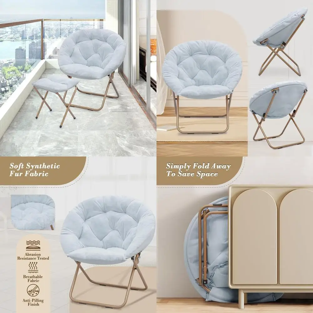 

Oversized Cozy Faux Fur Folding Chair Set for Adults, Comfortable Reading Chair with Metal Legs for Living Spaces, Blue