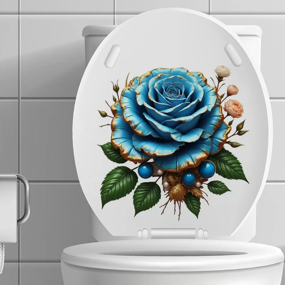 

Elegant Blue & Golden Rose Flower Stickers,Art Wall Decal for Home, Cabinet, Refrigerator, Door, Toilet, Decoration